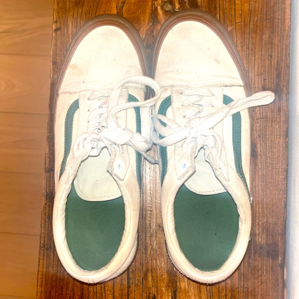vans pro green and white
